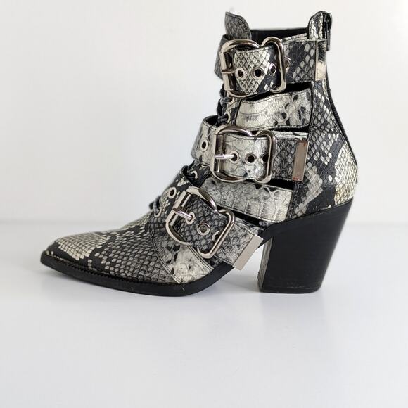 Jeffrey Campbell Caceres Multi-Buckle Snakeskin Leather Ankle Boots 6.5 Gray - Picture 7 of 16